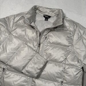 Eddie Bauer Jacket Womens XL Silver 650 Down Puffer Full Zip Quilted Lightweight